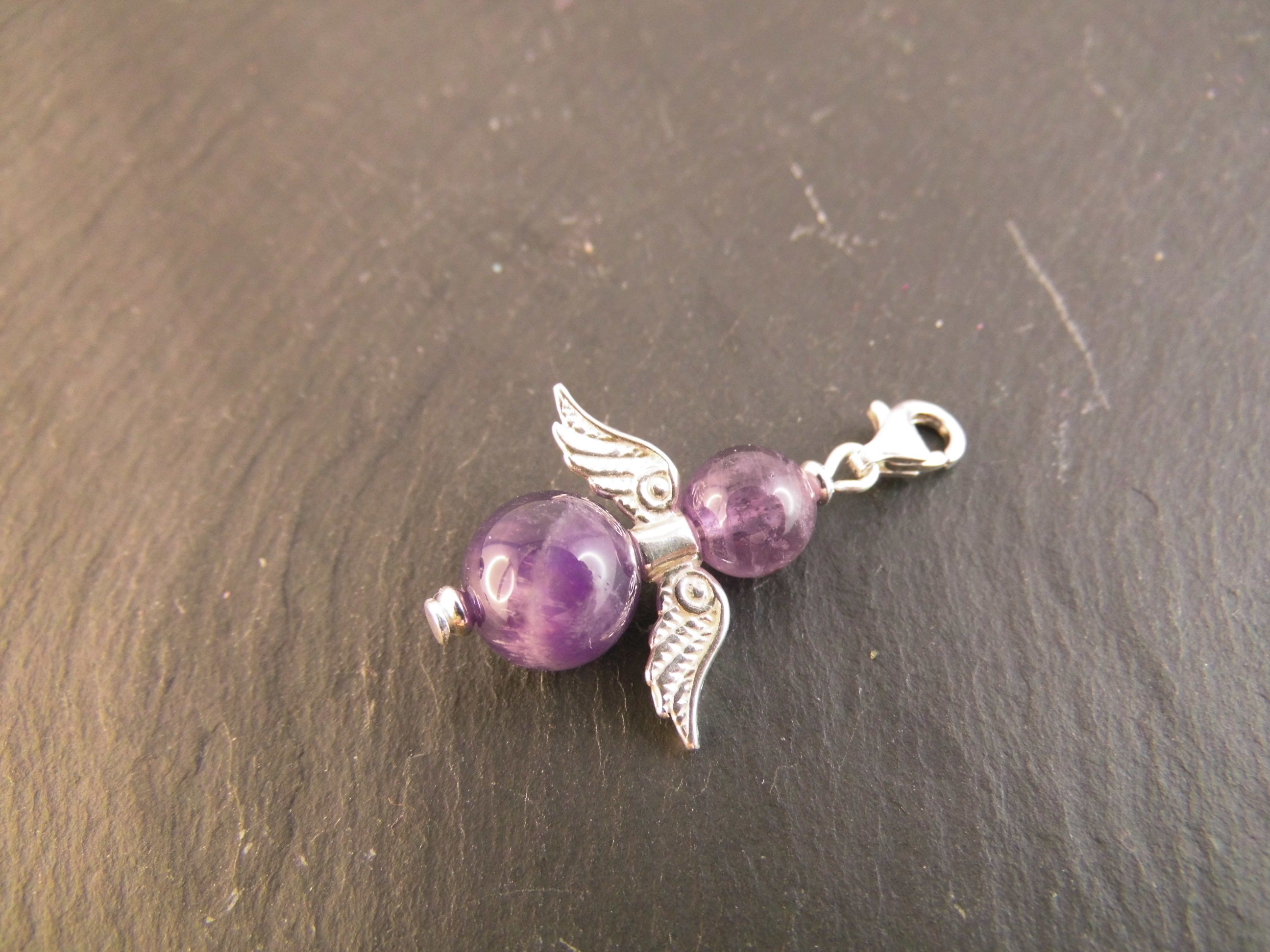 925er Echt Silber Amethyst Perlenengel Schutzengel Kettenanhänger